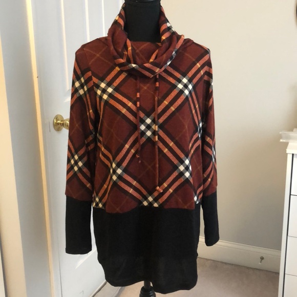 Plaid Cowl Neck Sweater - Picture 1 of 2